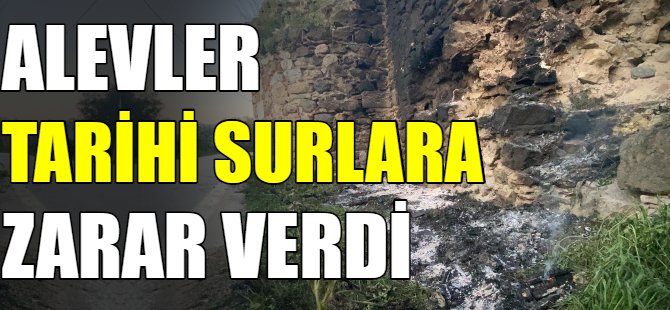 Alevler tarihi surlara zarar verdi