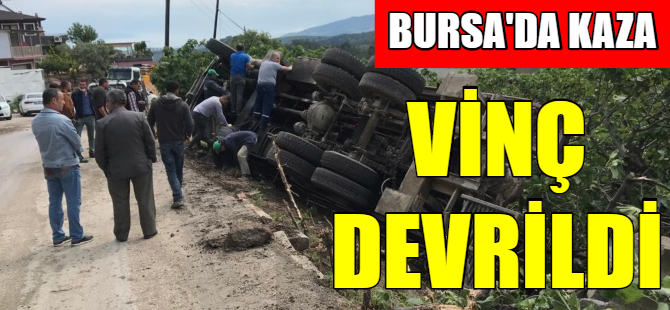 Virajı alamayan vinç devrildi