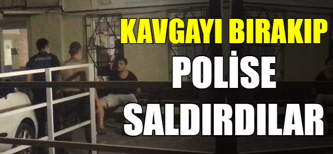 Kavgayı bırakıp polise saldırdılar!