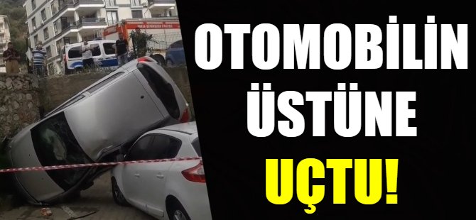Otomobil, başka aracın üstüne uçtu