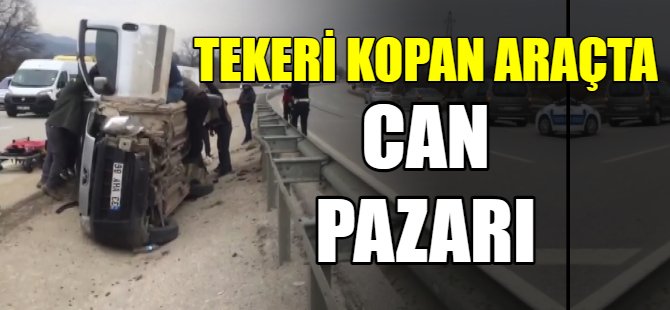 Tekerleği kopan araçta sıkıştı