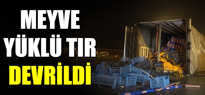 Meyve yüklü tır devrildi