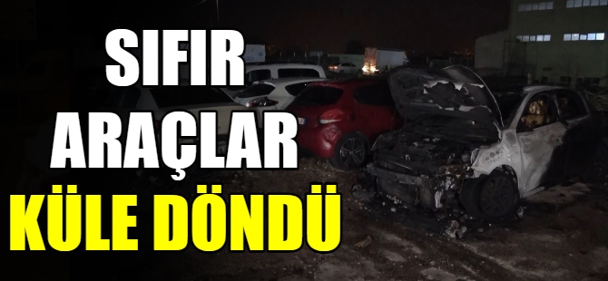 Sıfır araçlar kül oldu