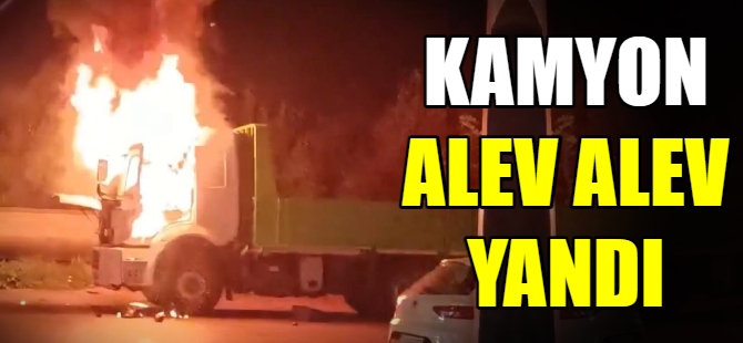 Kamyon alev alev yandı