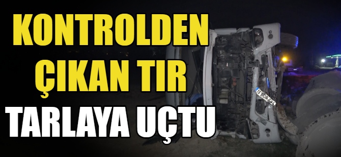 Kontrolden çıkan tır tarlaya uçtu