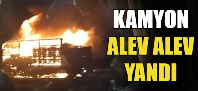 Kamyon alev alev yandı