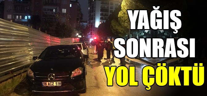 Yağış sonrası yol çöktü