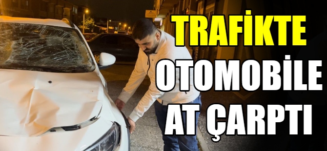 Trafikte otomobile at çarptı