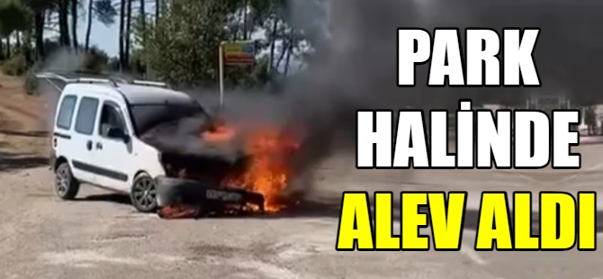 Park halindeki araç bir anda alev aldı