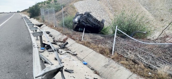 Kontrolden çıkan araç takla attı