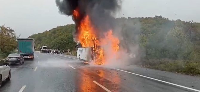 Yolcu otobüsü alev topuna döndü