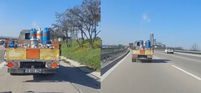 Lastiği patlayan tüp kamyonu korkuya neden oldu