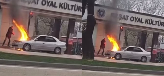 Arıza yapan araç alev topuna döndü