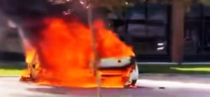 Bursa’da park halindeki otomobil alev topuna döndü