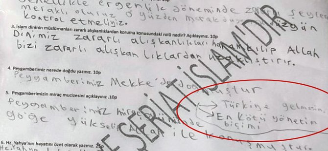 Bursa'da tepki çeken 'şeriat' ibareli sınav kağıdı