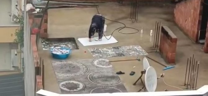 Görüntüler Bursa'dan... Yağmurlu havada halı yıkayınca...