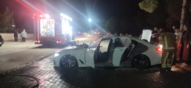 Bursa'da hastane otoparkında araç yangını