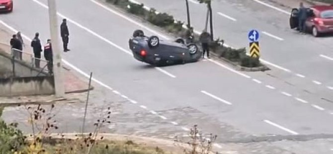 Bursa'da kontrolden çıkan otomobil takla attı