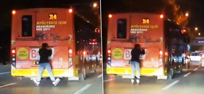 Bursa'da otobüs arkasında tehlikeli yolculuk