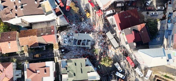 Gebze'de çöken bina havadan görüntülendi