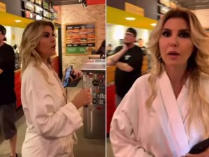 Gülben Ergen bornozuyla hamburgerciye gitti