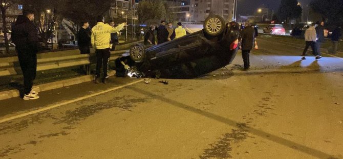 Bursa'da kontrolden çıkan otomobil takla attı