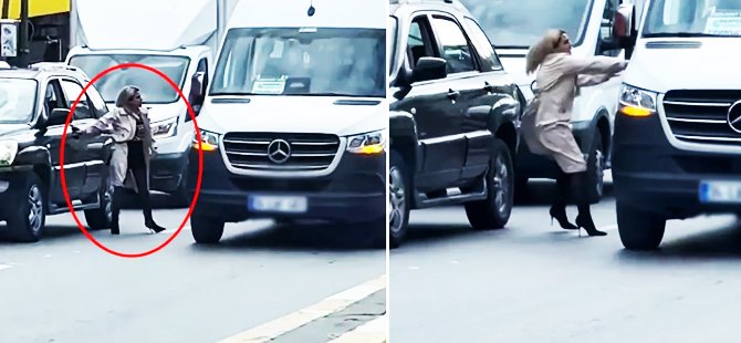 Lüks cipinden inip topuklu çizmeleriyle trafiği birbirine kattı