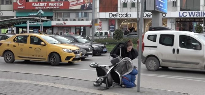 Bursa'da lodos bebek arabasını böyle devirdi