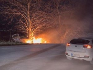 Bursa'da kaza! Önce ağaca çarptı sonra alev aldı