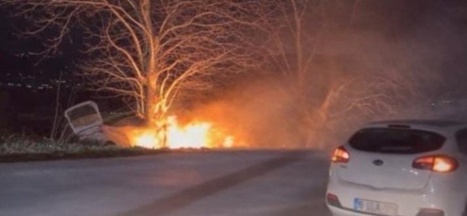 Bursa'da kaza! Önce ağaca çarptı sonra alev aldı