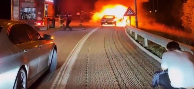 Bursa'da alev topuna dönen aracını çaresizce izledi