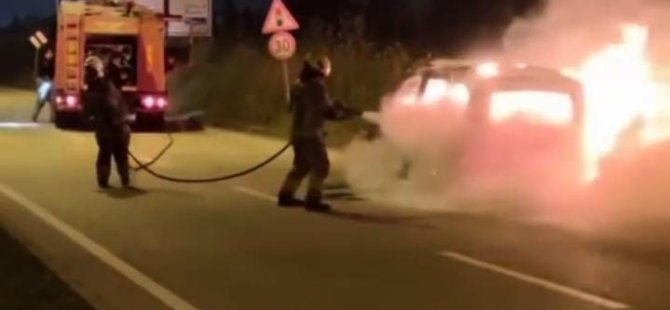 Bursa'da otomobil saniyeler içerisinde alev topuna döndü