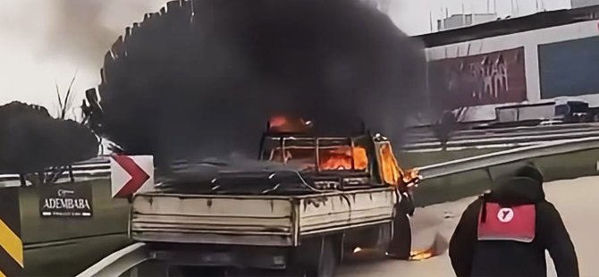 Bursa'da korku dolu anlar! Kamyonet alev alev