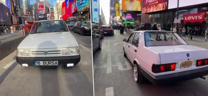 '16' plakalı Tofaş aracıyla New York sokaklarında turluyor