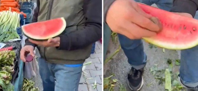 Skandal görüntü! Karpuzu hem boyadı, utandamadan da paylaştı