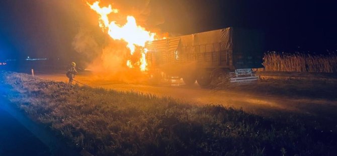 Bursa'da buğday yüklü TIR alev alev yandı