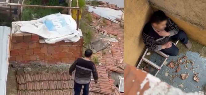 Çatıya saklanıp polisleri izledi