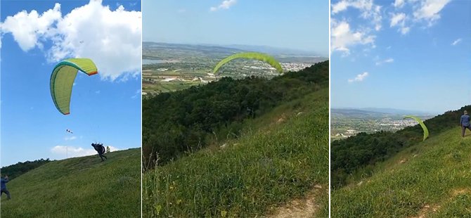 Bursa'da ucuz atlatılan kaza! Paraşütle ormana daldı