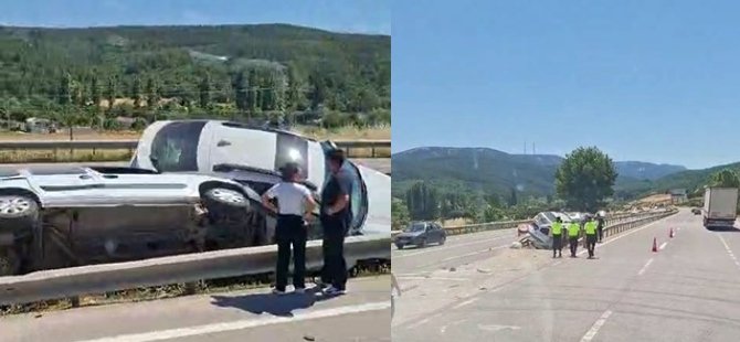 Kontrolden çıkan araçlar refüjde sıkıştı