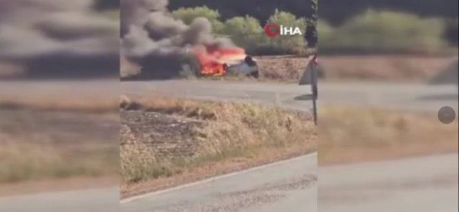 Takla atan otomobil alev aldı
