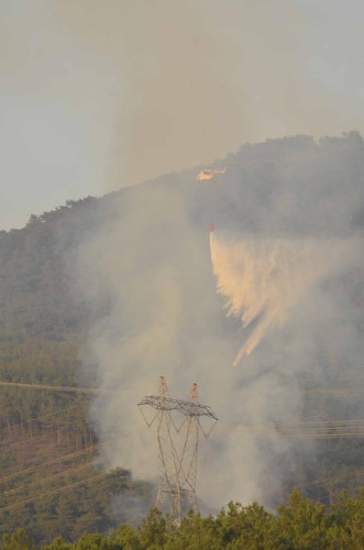 Teröristlerin yaktığı ormana helikopterle havadan müdahale