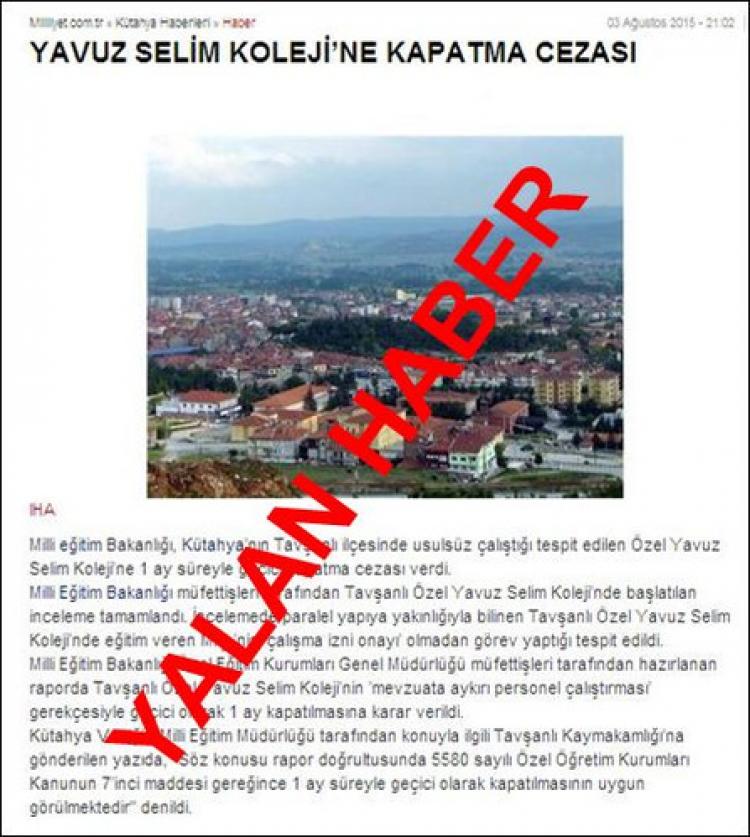 Başka okuldaki kapatma cezasını, Yavuz Selim Koleji diye duyurdular
