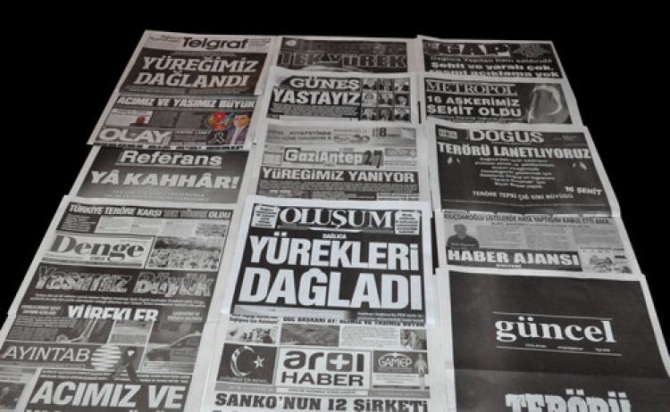Gaziantep'te yerel basından teröre 'siyah beyaz' tepki