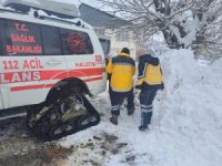 Hasta almaya giderken kara saplanan ambulansı ekipler kurtardı