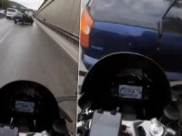 Bursa'da motosiklet sürücüsünün ölümden döndüğü kaza kask kamerasında