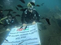 Bursa'da denize dalıp Filistin bayrağı açtılar