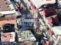 Gebze'de çöken bina havadan görüntülendi