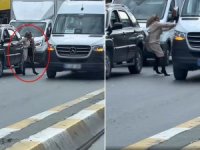 Lüks cipinden inip topuklu çizmeleriyle trafiği birbirine kattı