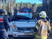 Bursa'da akıl almaz ölüm! Kesilen ağaç kamyonetin üzerine düştü