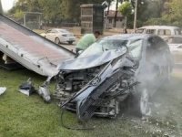 Bursa'da takla atan araçtan sağ çıktılar